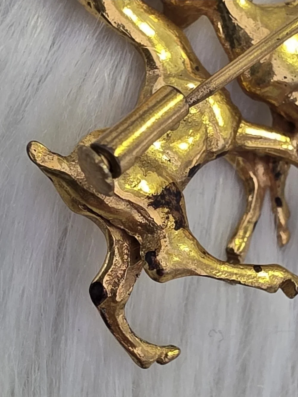Vintage Double Deer Brooch Christmas Holidays European Trombone Clasp Figural